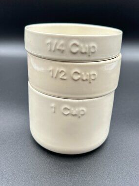 Mason Cash 3 Ceramic Measuring Stacking Bowls Cream 1/4, 1/2, 1 Cup Farmhouse